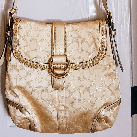 Coach Gold Studded Lurex Crossbody #12852 Excellent Condition - Picture 1 of 13